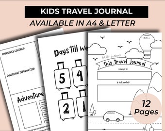 Kids Travel Journal for boys & girls, Printable Vacation Journal, Kids Activities, Adventure Journal, Road Trip, Cruise, Train, Plane, PDF