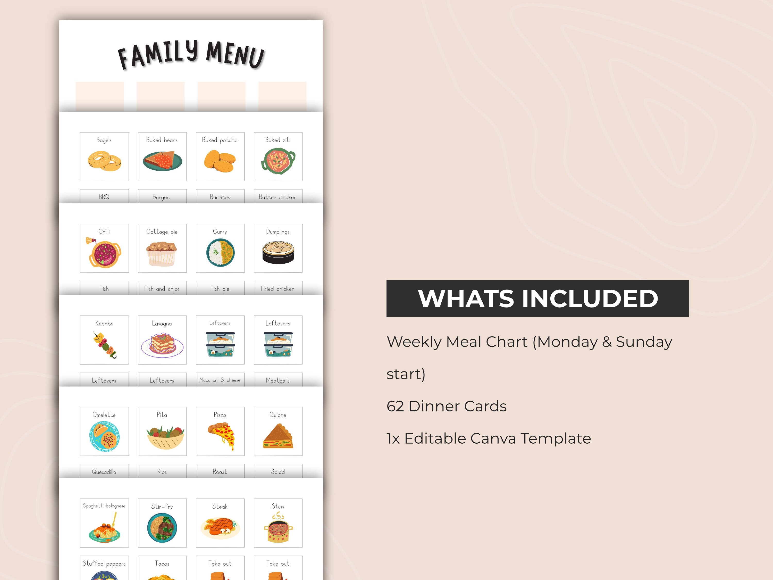 Lunch Printable Visual Editable Weekly Meal Chart & Cards, Visual Menu for Kids and Toddlers ...
