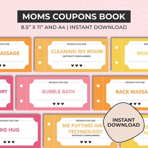 Livre de coupons de maman, coupons d&#39;enfants, idée de cadeau de dernière minute pour maman, fête des mères imprimable ou cadeau d&#39;anniversaire pour maman, cadeau de coupon pour elle