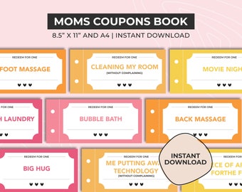 Mom Coupon Book, Coupons from Kids, Last Minute Gift Idea for Mum,  Printable Mother's Day or Birthday Gift for Mom, Coupon gift for her