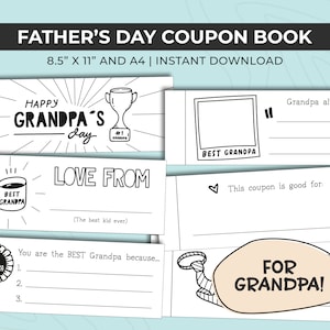 Opa Vaderdag couponboek, afdrukbare vouchers, cadeau van kinderen, last-minute cadeau-idee, grappige knutsel, kaart van zoon of dochter