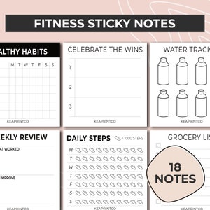 Fitness and Health Sticky Notes, Fitness Tracker Printable Sticky Notes, Sticky Notes Template, Habit Tracker, Fitness Planner, Weight Loss