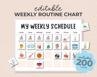 Editable Weekly Routine Chart & Cards, Visual Schedule for kids and Toddlers, Printable Rhythm Chore Chart Pictures, Daily Tasks Template