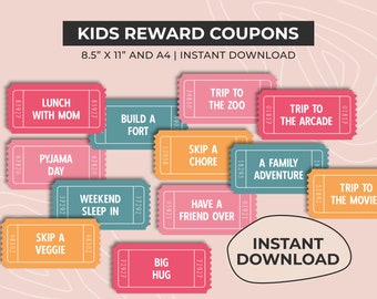 Kids Reward Coupons, DIY Coupon Book, Blank Tickets, Carnival Tickers, Teacher Printable, Stocking Stuffer, Coupon Clipart, Printable Coupon