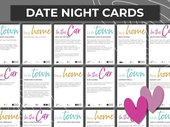 Date Night Cards, Date Night Jar, Printable Date Night Ideas, Date Ideas,  First Anniversary Gift for Him, Valentines Day Gift Idea 