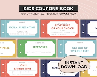 Carnet de 26 coupons amusants pour enfants, coupons d'anniversaire, coupons de récompense imprimables, cadeau pour enfants, idée cadeau de dernière minute, cadeau pour petits-enfants, temps de qualité