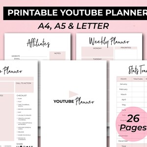 YouTube Social Media Planner, Youtube Content Planner, Youtube Calendar, Social Media Influencer, Youtuber, Digital Download, Printable, A5
