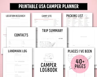 USA, America Camper Planner, Camping Log Book,  Printable PDF, RV Travel Journal, Camping Organiser, Digital Download, Printable Logbook