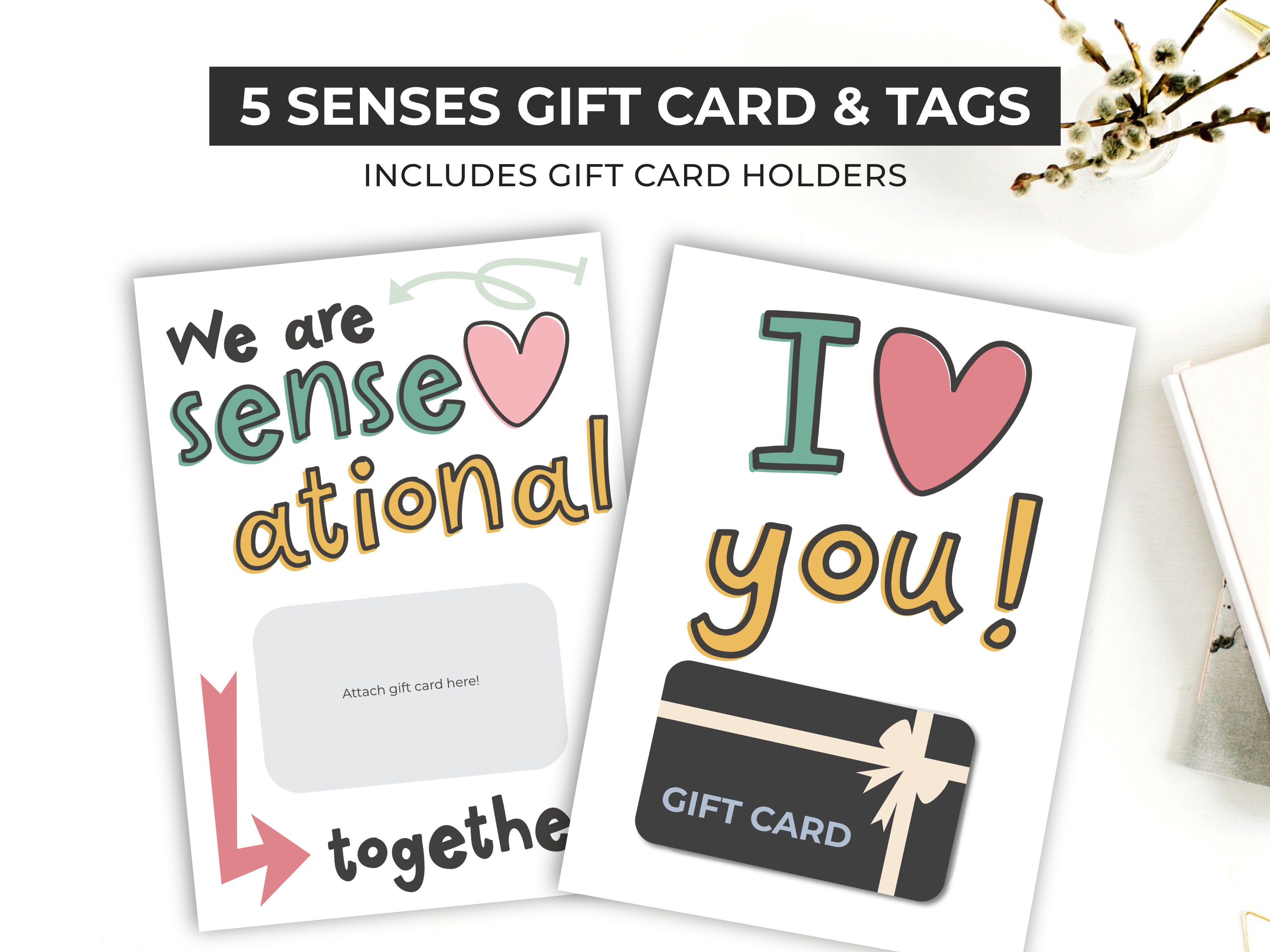 Five Senses Gift Tags and Card flat vector - Stock Illustration