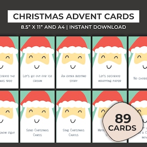 Christmas Activity Cards, Printable Advent Calendar Fillers for Kids, Family Traditions, Envelopes & Christmas Advent Cards, Santa Countdown