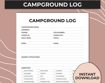 Campground Log, Printable Campsite Log, RV Planner, Camping Planner, Family Camping PDF, Camping Journal, A4, A5, US Letter and Half Letter