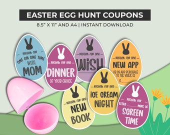 Easter Egg Coupons, Gift for kids, Easter Egg Filler,  Printable Basket Stuffers, Easter Basket Gift for Boys & Girls, Easter Bunny Gift
