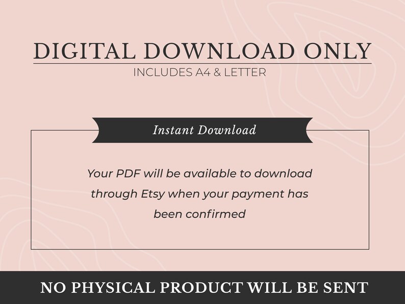 May include: Digital download only, includes A4 and Letter sizes. Instant download of a PDF file available through Etsy after payment confirmation. No physical product will be sent.
