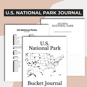 National Park Bucket Journal Printable, Travel Journal, U.S. National Parks, National Park Passport Stamps Log, National Park Memory Book