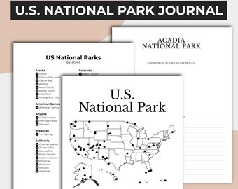 Diario del cubo del Parque Nacional imprimible, Diario de viajes, Parques Nacionales de EE. UU., Registro de sellos de pasaportes del Parque Nacional, Libro de memoria del Parque Nacional