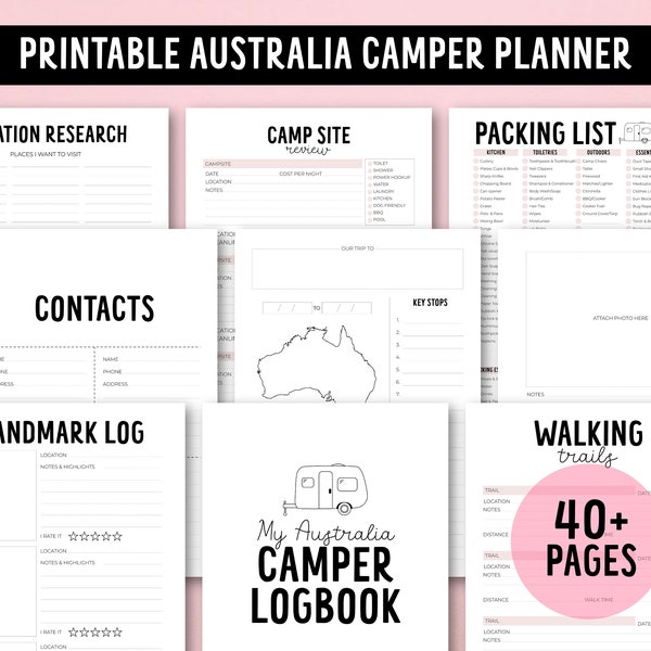 Australia Camper Planner, Camping Log Book,  Printable PDF, RV Travel Journal, Camping Organiser, Digital Download, Printable Logbook, A4