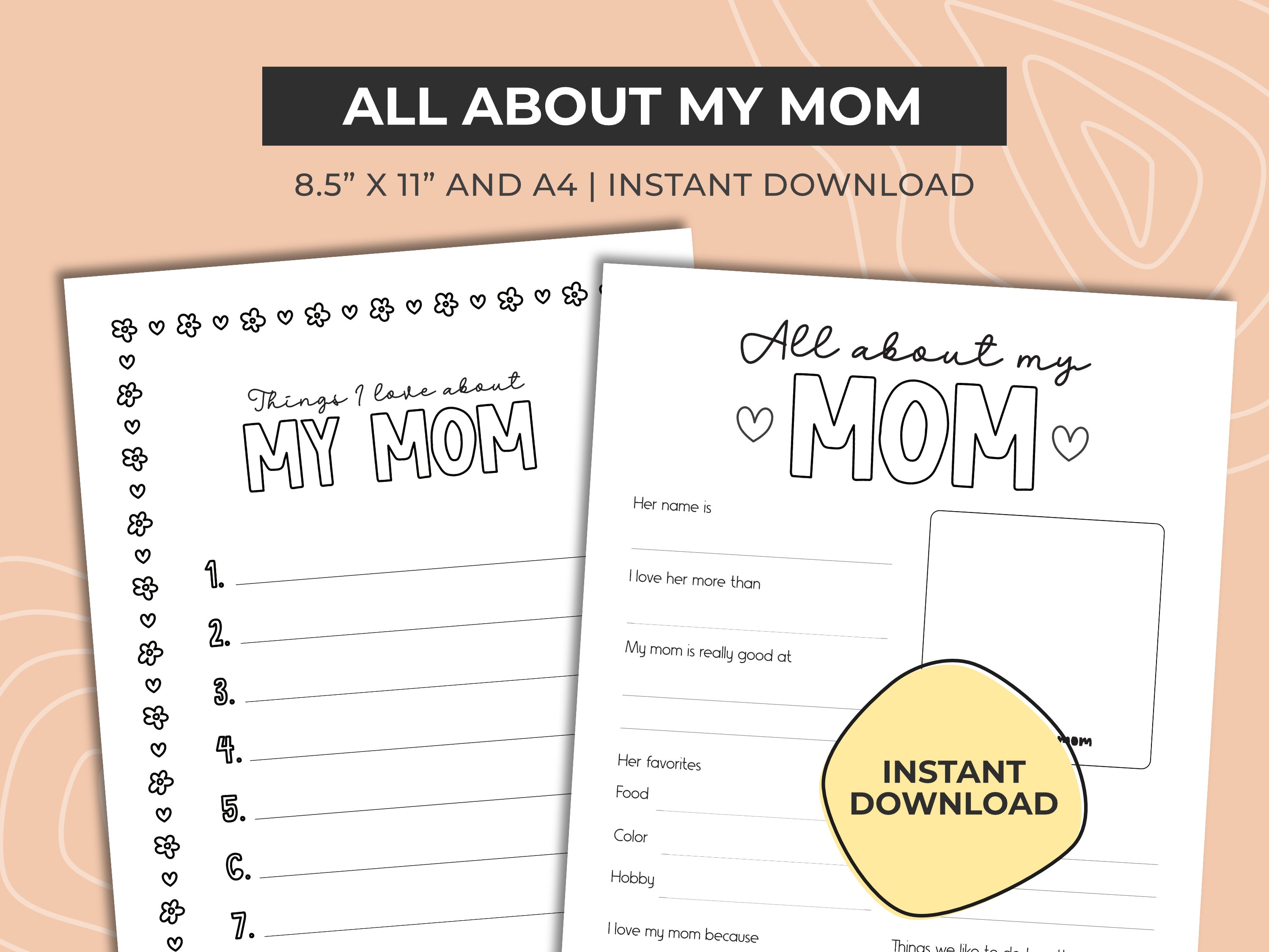 All About My Mom, Printable Mother's Day Gift Idea, Gift for Mum