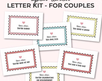 Printable Open when Letter kit for Couples, Long Distance Relationship, Gift for him, Anniversary Gift, Military Deployment, Care Package