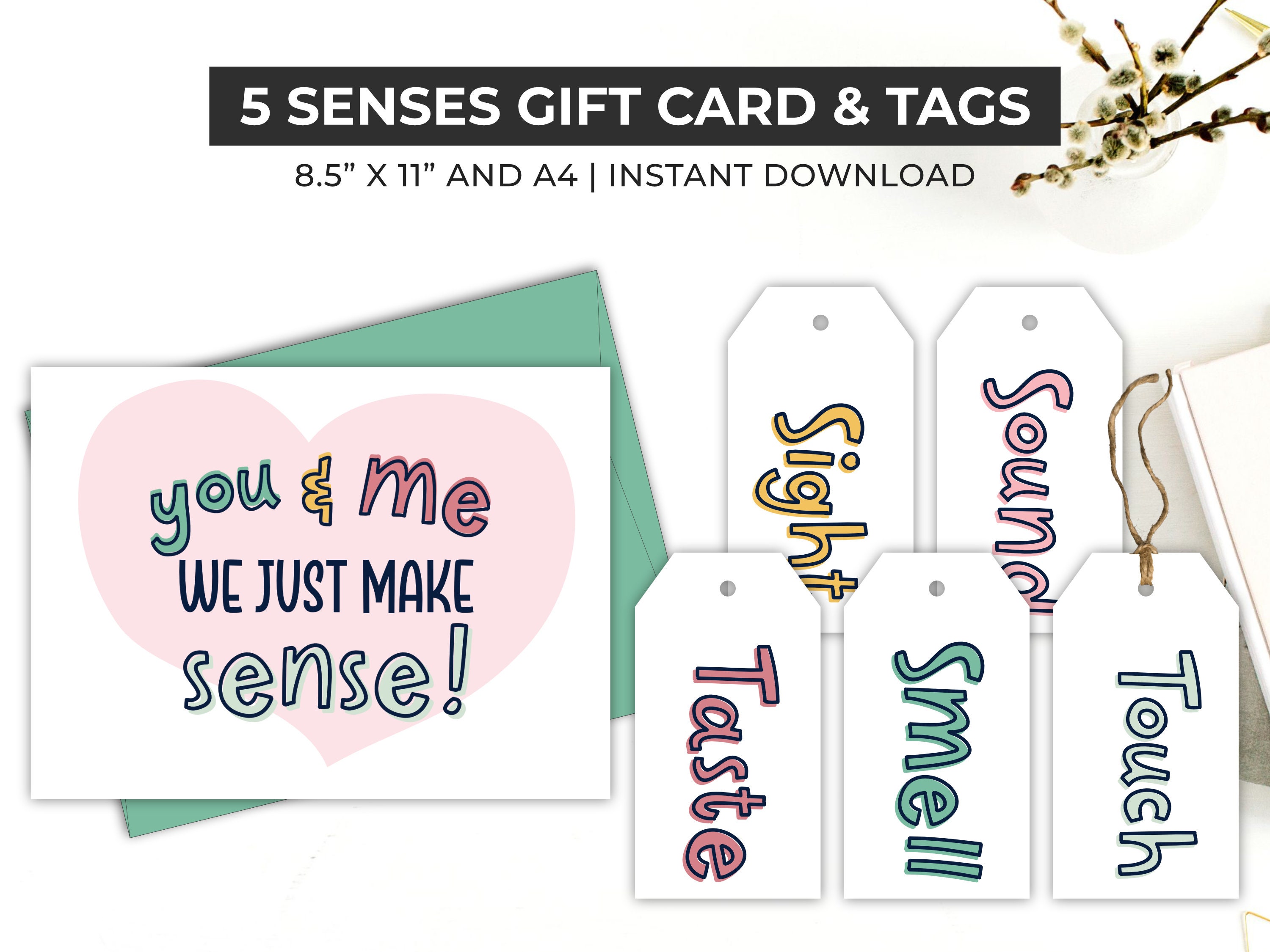 5 Senses Gift Tags & Card. Date Night Idea. Five Senses Instant Download  Printable. Birthday. Christmas Gift for Him Her. Valentine's Love. 