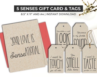 5 Senses Gift Tags & Card Gift for Girlfriend, Boyfriend, Him, Her, Husband, Wife. Long distance relationship Valentine's Day or Anniversary