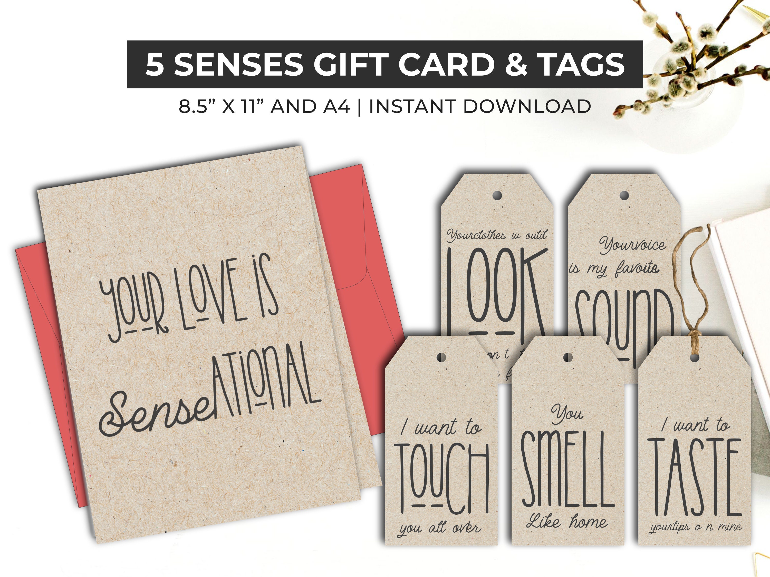 5 Senses Gift Tags & Card Gift for Girlfriend, Boyfriend, Him, Her,  Husband, Wife. Long Distance Relationship Valentine's Day or Anniversary 