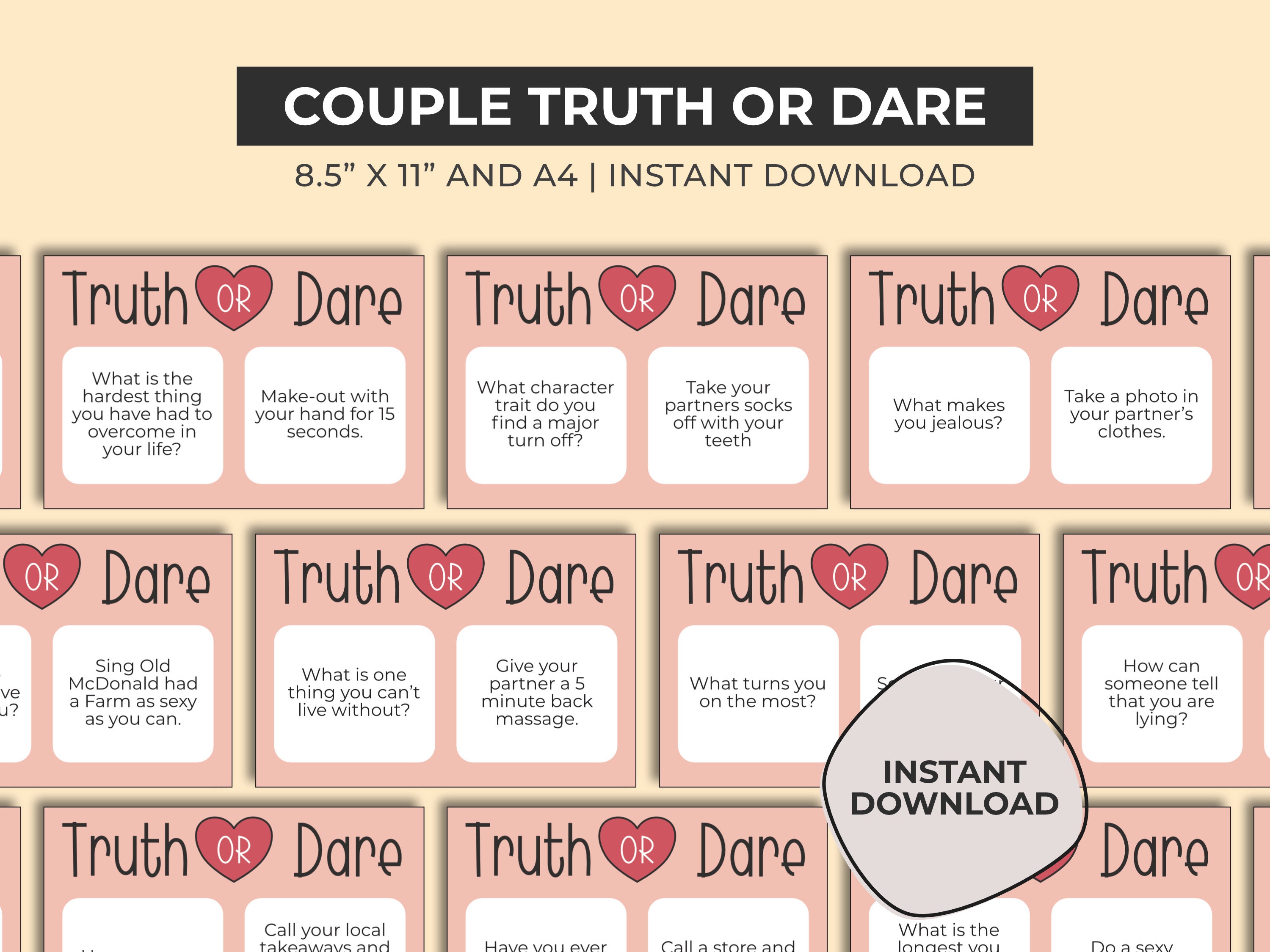 Date Night Truth Or Dare Cards Date Night Idea Date Night Etsy
