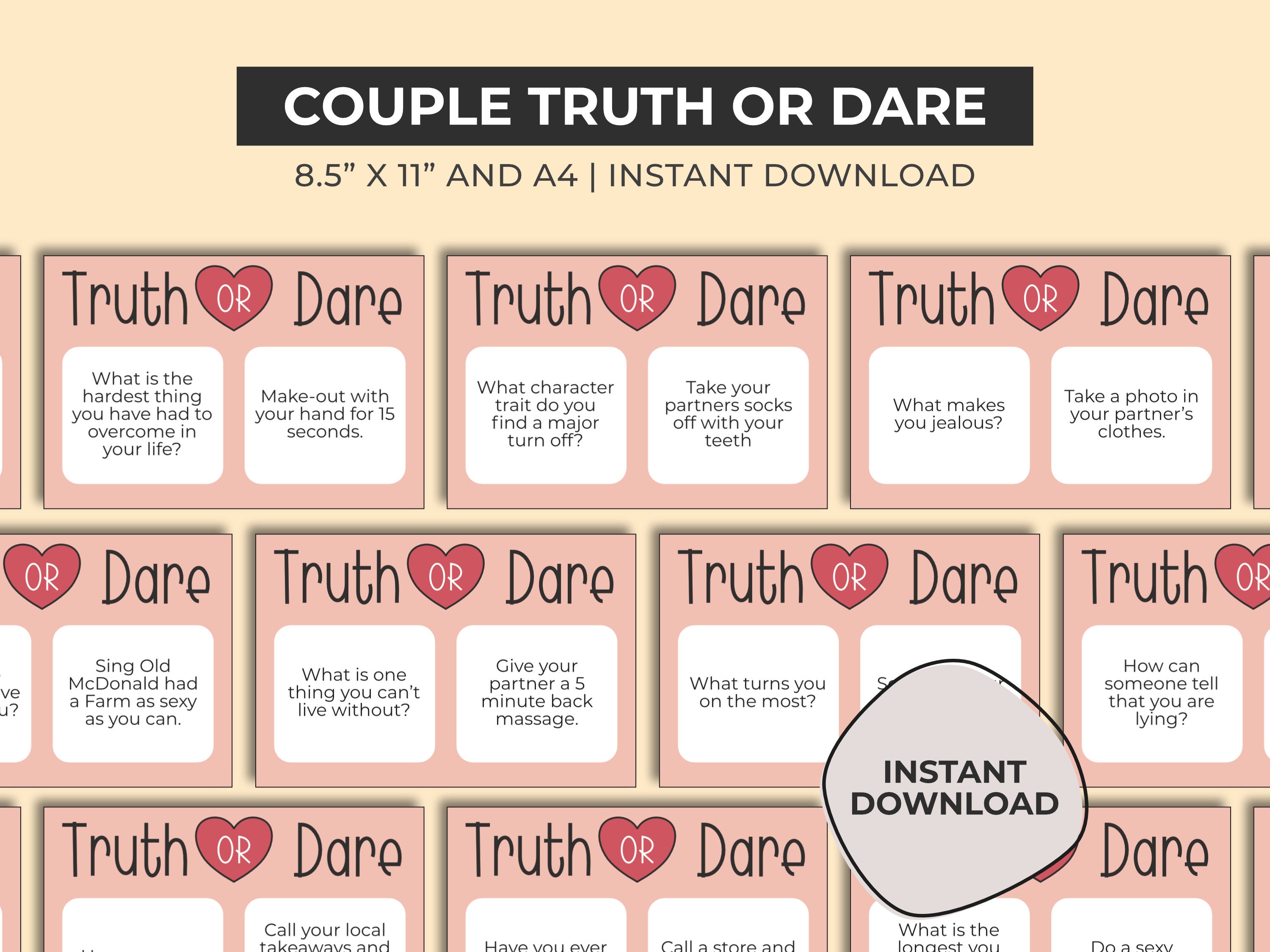 Date Night Truth Or Dare Cards Date Night Idea Date Night Etsy 