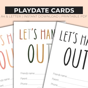 Playdate Cards, Kids Calling Cards, Keep in Touch Cards, Printable Mommy Cards, Calling Cards, Summer Play date Cards, Last day of School