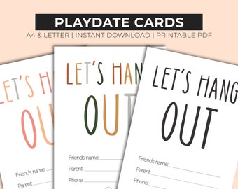 Playdate Cards, Kids Calling Cards, Keep in Touch Cards, Printable Mommy Cards, Calling Cards, Summer Play date Cards, Last day of School