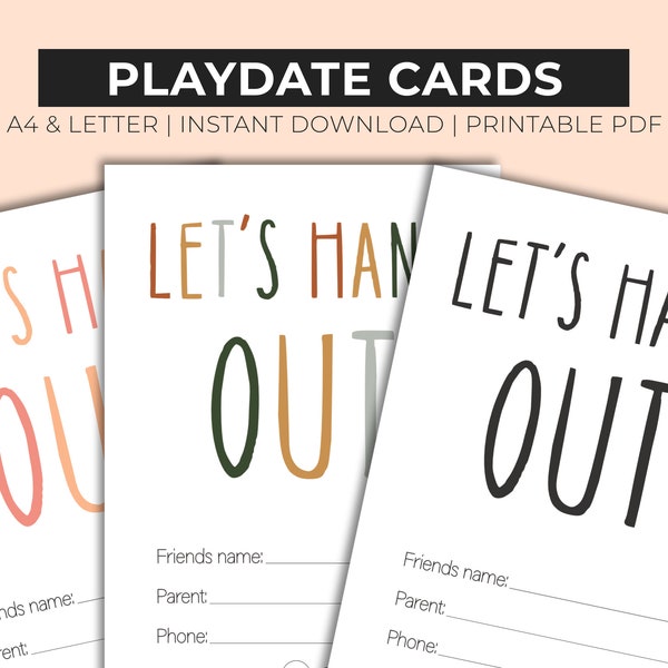 Playdate Cards, Kids Calling Cards, Keep in Touch Cards, Printable Mommy Cards, Calling Cards, Summer Play date Cards, Last day of School