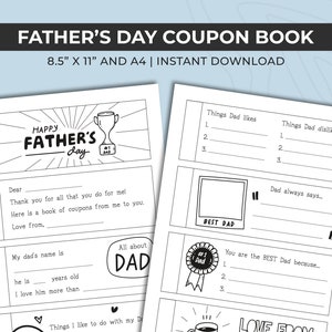 Father's Day Coupon Book Printable Vouchers Gift From - Etsy