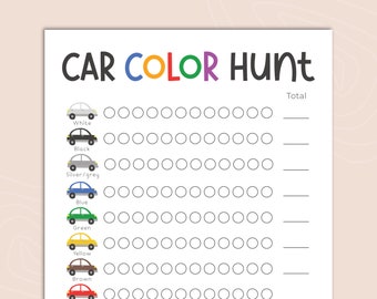 Counting Colored Cars Printable, Kids Road Trip Fun, Road Trip Printable, Kids Road Trip Activity, Road Trip Game, Summer Activity Scavenger