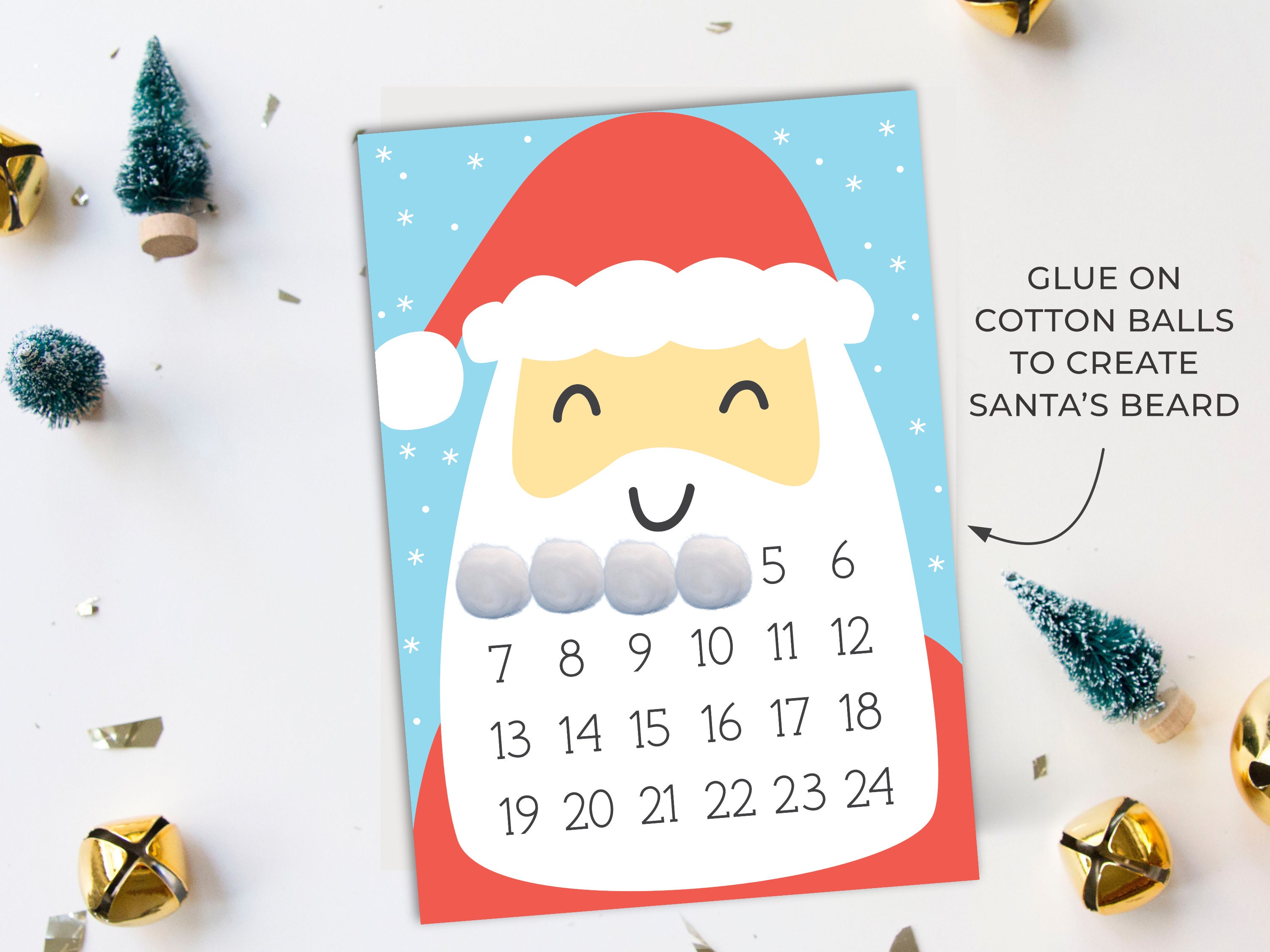 Christmas Calendar, Santa Countdown, Printable Advent Calendar, Xmas  Countdown, Glue Cotton Balls on Santa's Beard, Days Until Christmas PDF -  Etsy