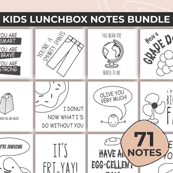 Printable Kids Lunchbox Notes Bundle, Sticky Notes, Lunch Box Notes, Back to School, Lunch Notes for Kids, School Notes, Printable Notes