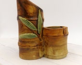 Bamboo Vase Pottery - Unique Double Vase Bamboo Pottery - Vintage Double Bud Vase