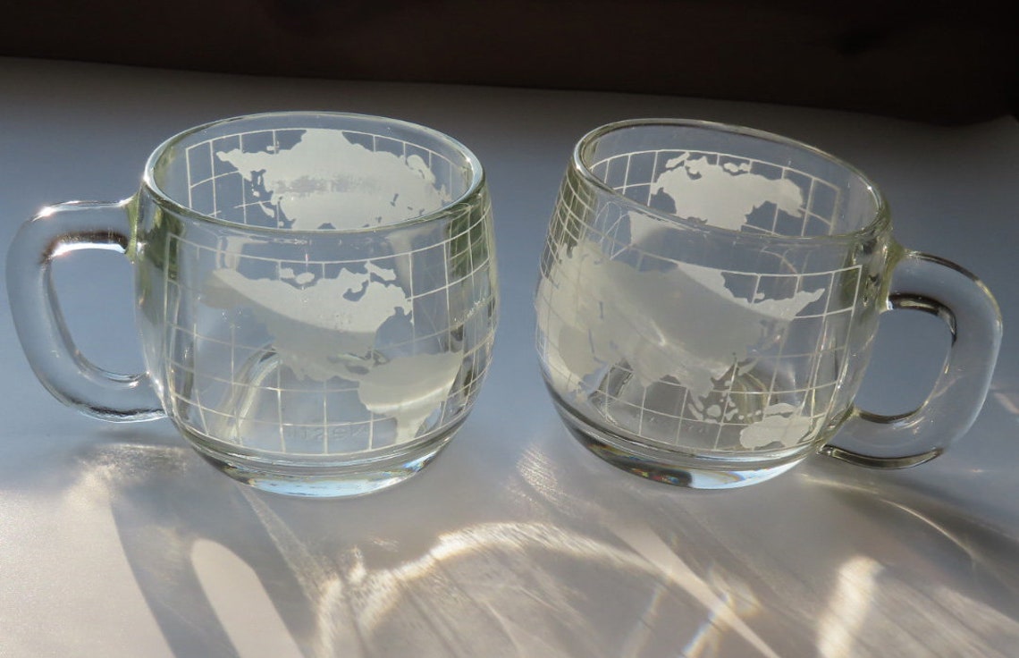 Vintage Nestle Globe Cups Glass World Globe Coffee Mugs Set Etsy