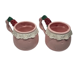Vintage OCI 1992 Fitz & Floyd Pink Roses and Lace Coffee Mugs - Set of 2 Mugs - Rare Vintage Pink Coffee Mugs - Fitz and Floyd Collection