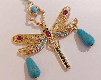 Rear View Mirror Charm Dragonfly with Hamsa Hand Car Mirror Charm Car Decor
