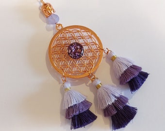 Rear view mirror pendant "Rose Gold Flower of Life with Buddah", car decoration, car mirror pendant