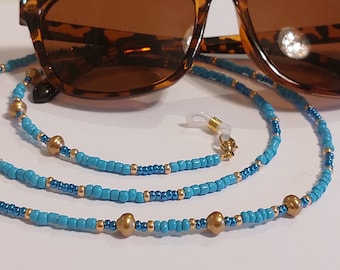 Brillenketting "gouden parel/turquoise", brillenband