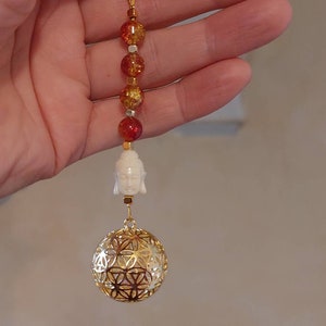 Pendentif de rétroviseur "Fleur de Vie avec Bouddha", décoration de voiture, porte-bonheur