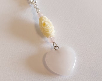 Rearview mirror pendant "Rose Quartz Heart 2", Mother's Day gift, car decoration, lucky charm