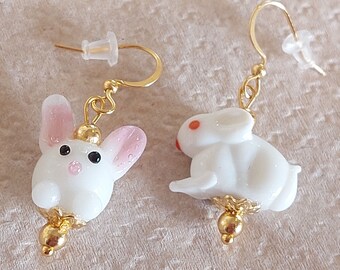 "Rabbit" hanging earrings, gold-plated stainless steel