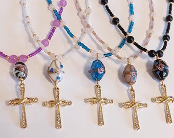 Rearview mirror pendant "Infinity Cross with semi-precious stone", car decoration, lucky charm