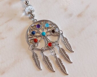 Chakra Tree Rear View Mirror Charm Car Decor Dream Catcher