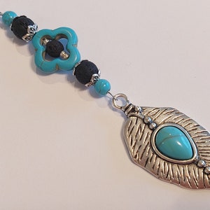Rear view mirror pendant &quot;feather, blue black&quot;, car decoration, car rear view mirror pendant