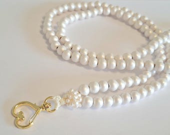 Mobile phone chain "Mother of Pearl White", mobile phone strap with case adapter