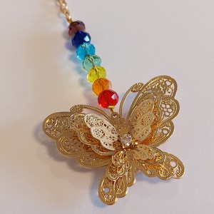 Achteruitkijkspiegel hanger "3D Butterfly Chakra", autodecoratie, geluksbrenger