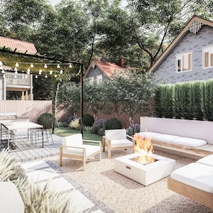 Projeto de jardim frontal de 500 a 1200 pés quadrados, renderização realista em 3D, projeto de quintal online, renderização 3D de quintal, renderização 3D, 3D personalizado