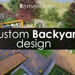 Design de quintal personalizado, jardim, quintal, terraço, renderização 3D realista, Design de quintal online, Renderização 3D de quintal, Renderização 3D,